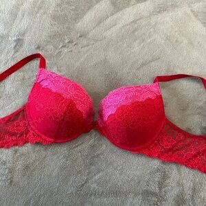 Victoria's Secret Red Pink Dream Angels Plunge Bra Women's 38D Underwire Lace